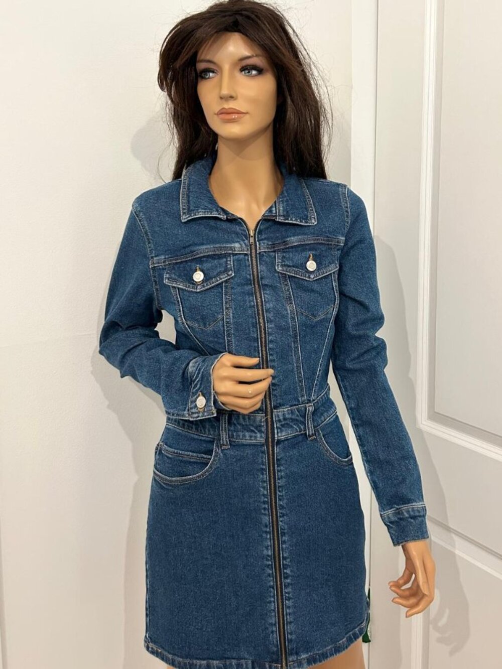 GB by Gianni Bini Juniors Small (S) Denim Mini Dress NWT Front Zip Stretch
